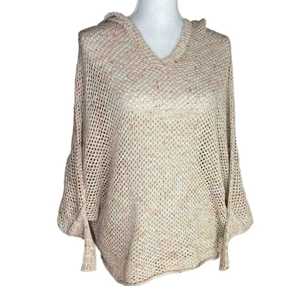 Kerisma Wm’s Sz Med Tan Speckled Dolman Sleeve Hooded Open Knit Sweater